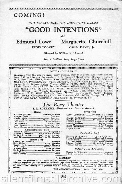 Roxy Theatre program