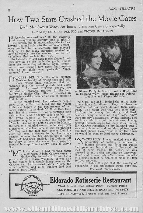 Roxy Theatre program for September 29, 1928