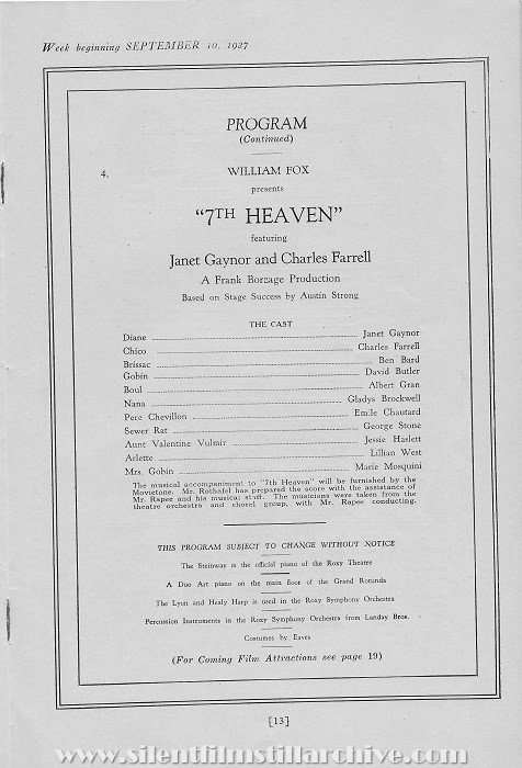 Roxy Theatre program