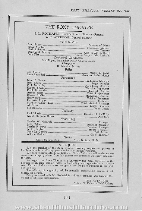 Roxy Theatre program