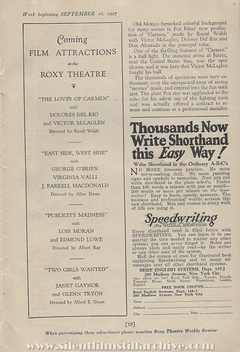 Roxy Theatre program