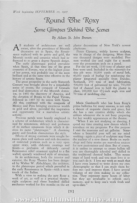 Roxy Theatre program