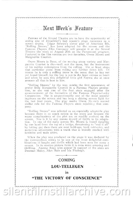 Strand Theatre Program page for ROLLING STONES (1916).