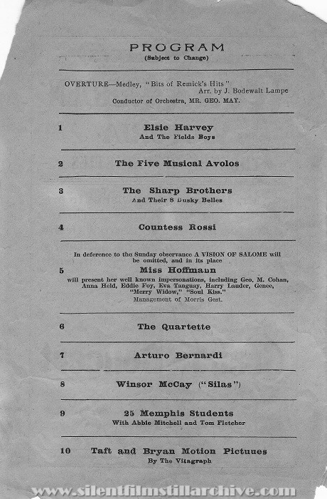 New York, New York Hammerstein's Roof Garden and Victoria Theatre of Varieties program from August 2, 1908