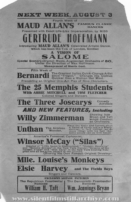 New York, New York Hammerstein's Roof Garden and Victoria Theatre of Varieties program from August 2, 1908