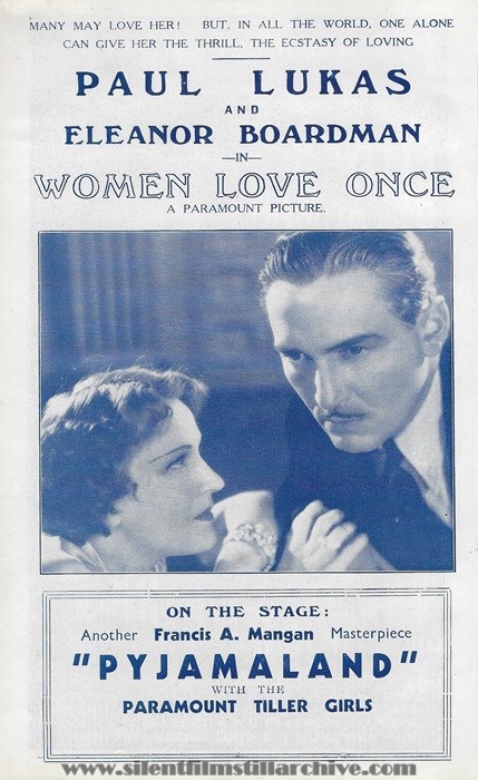 Paramount Theatre, Newcastle, England, UK program featuring WOMEN LOVE ONCE (1931) with Paul Lukas and Juliette Compton