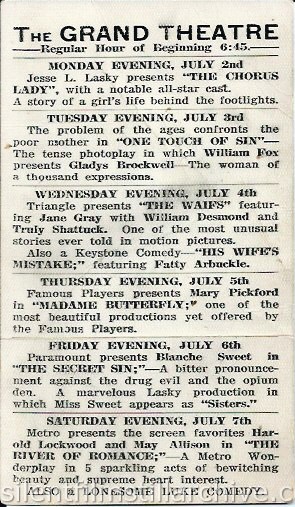 Newcomerstown, Ohio Grand Theatre program for July 2, 1917