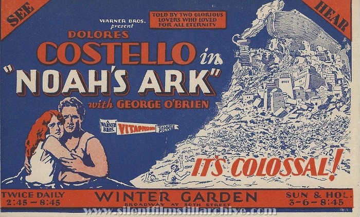 Postcard advertising NOAH'S ARK (1929) with George O'Brien and Dolores Costello at the Winter Garden Theater in New York City