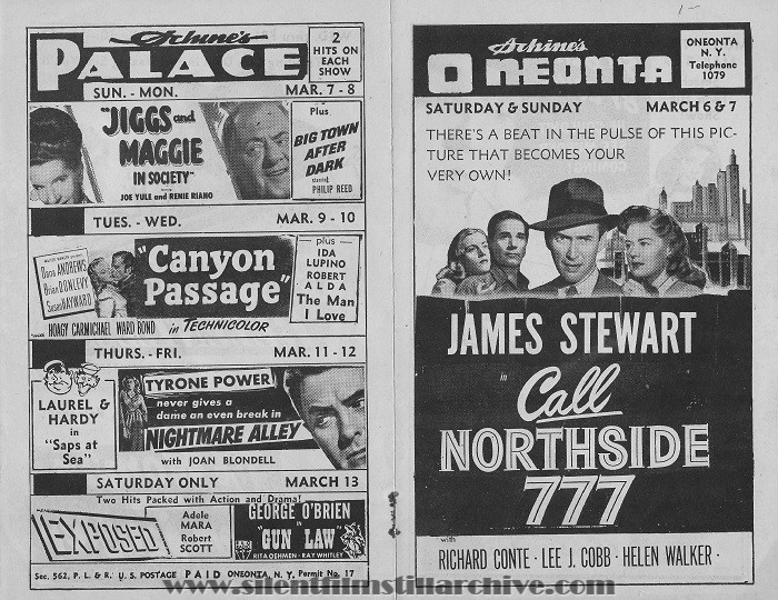 Oneonta, New York Oneonta Theatre and Palace Theatre program, March 6, 1947