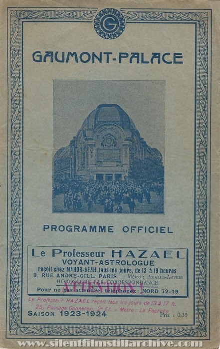 Gaumont Palace Theater, Paris, France program for December 7, 1923