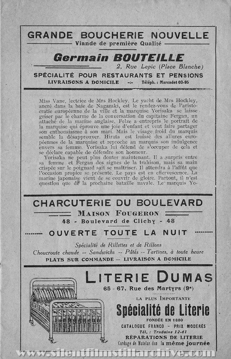 Gaumont Palace Theater, Paris, France program for December 7, 1923
