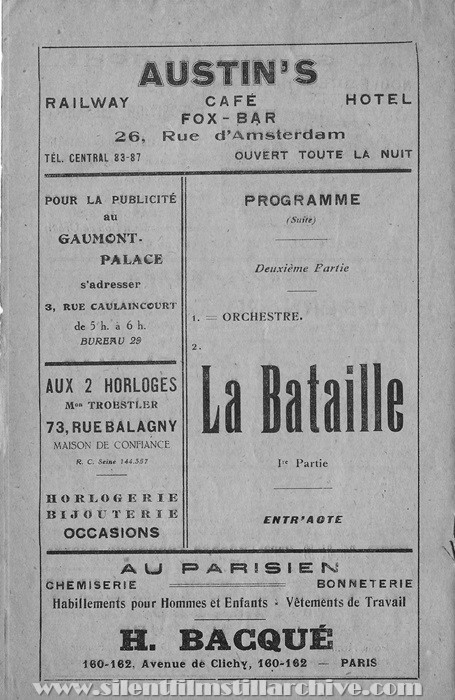 Gaumont Palace Theater, Paris, France program for December 7, 1923