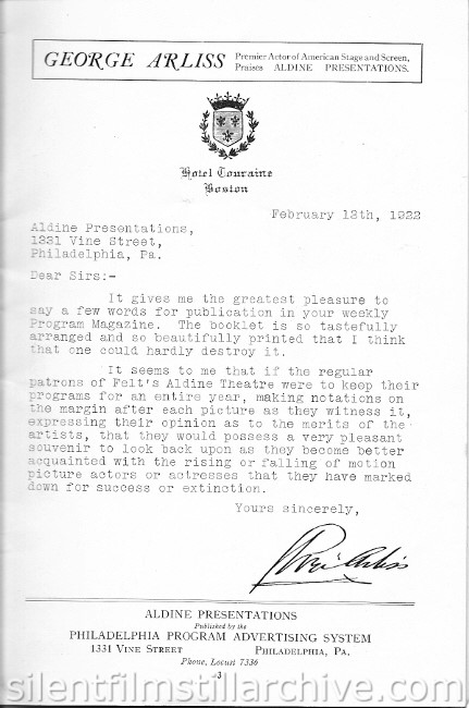 Aldine Theatre program, Philadelphia, Pennsylvania, USA