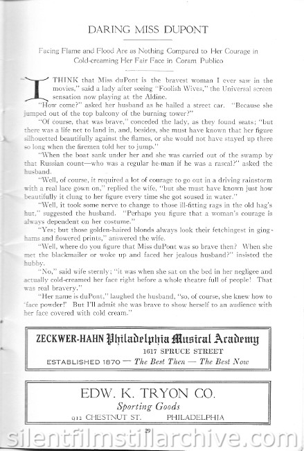 Aldine Theatre program, Philadelphia, Pennsylvania, USA