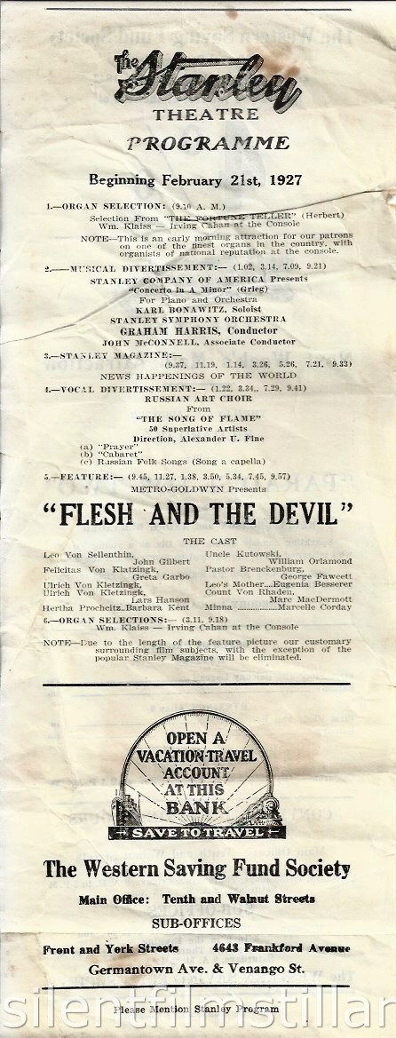 Stanley Theatre program, Philadelphia, Pennsylvania, USA