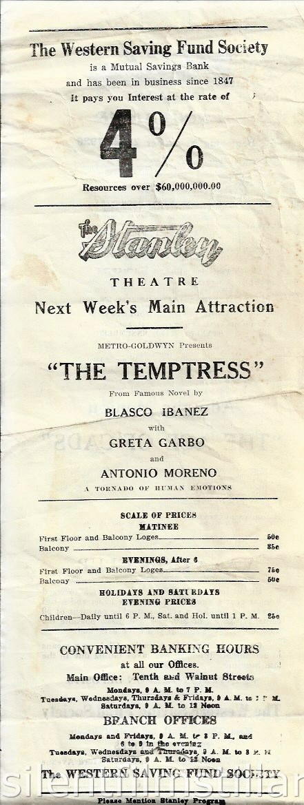 Stanley Theatre program, Philadelphia, Pennsylvania, USA