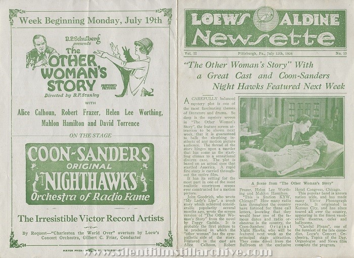 Loew's Aldine Theatre program, Pittsburgh, Pennsylvania, USA