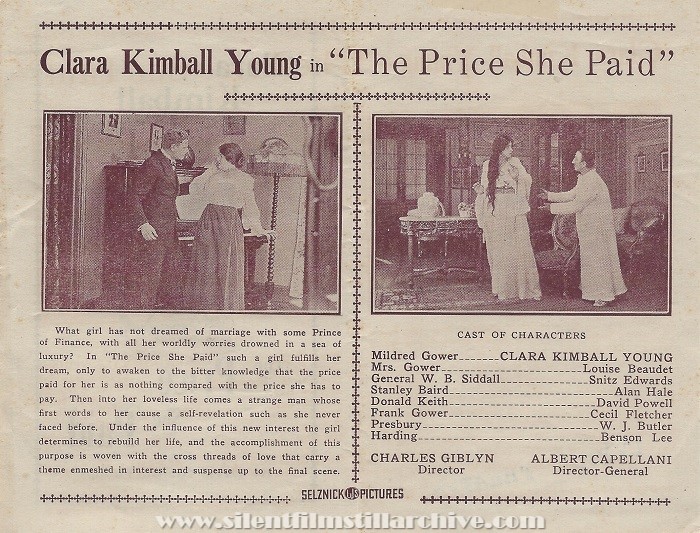 Herald for THE PRICE SHE PAID (1917) with Clara Kimball Young