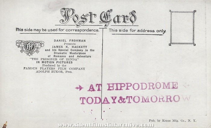 Postcard for THE PRISONER OF ZENDA (1913) with James K. Hackett