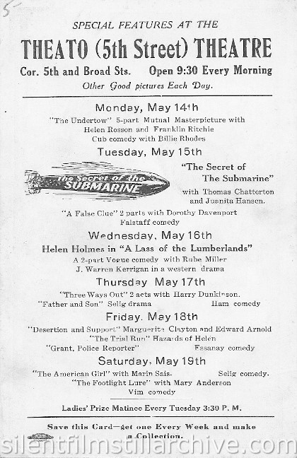 Theato Theatre program, Richmond, Virginia, May, 14 1917