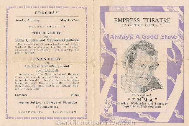 Rochester, New York Empress Theatre program, April 26th, 1932