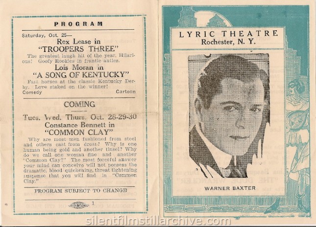 Rochester, New York Lyric Theatre program, October 19, 1930