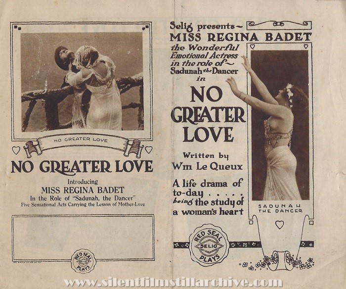 Herald for SADOUNAH [NO GREATER LOVE] (1916) with Rgina Bartet