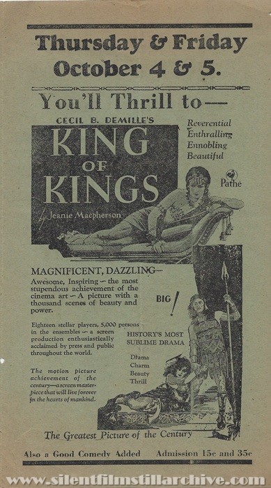 San Benito, Texas, Rivoli Theatre program for September 30th, 1929 showing KING OF KINGS (1927) with Jacqueline Logan