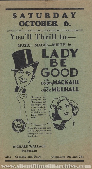 San Benito, Texas, Rivoli Theatre program for September 30th, 1929 showing LADY BE GOOD (1928) with Dorothy Mackaill