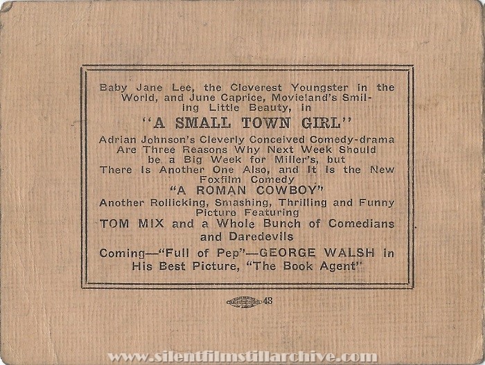 Herald for A SMALL TOWN GIRL (1917) at Miller's Theater, Los Angeles, California
