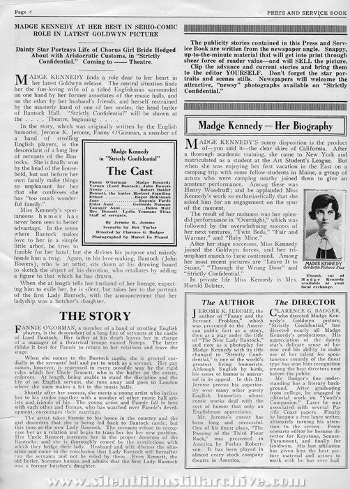 Pressbook for STRICTLY CONFIDENTIAL (1919) with Madge Kennedy