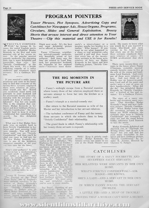 Pressbook for STRICTLY CONFIDENTIAL (1919) with Madge Kennedy