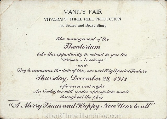 VANITY FAIR (1911) advertisement at the Theatorium