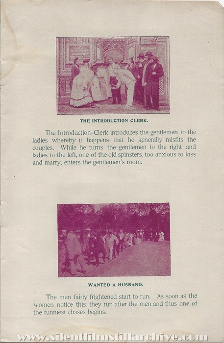 Sales flyer for THROUGH THE MATRIMONIAL AGENCY (1905) from Lubin