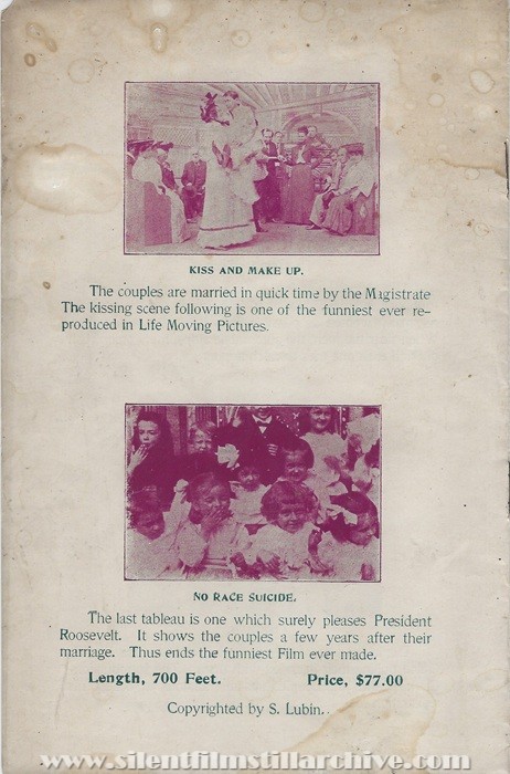 Sales flyer for THROUGH THE MATRIMONIAL AGENCY (1905) from Lubin