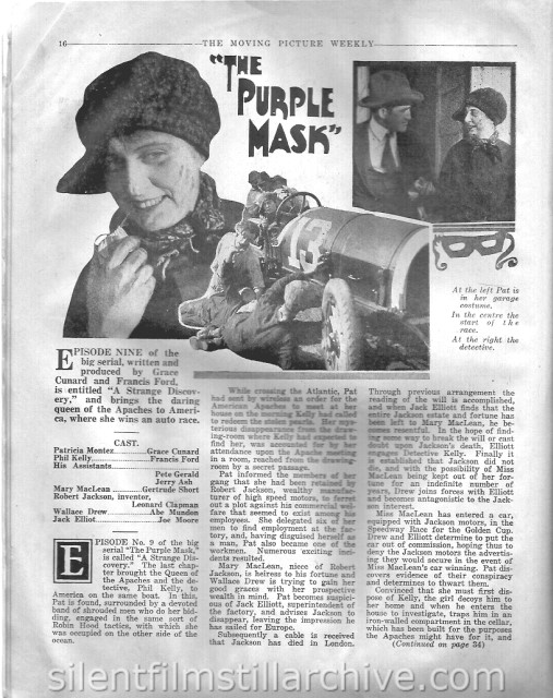 Moving Picture Weekly February 17, 1917 article on THE PURPLE MASK: A Strange Discovery