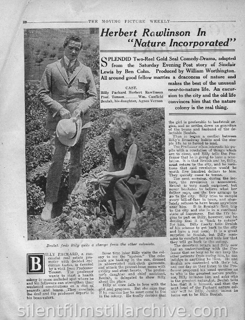 The Moving Picture Weekly, July 8, 1916, synopsis for NATURE INCORPORATED with Herbert Rawlinson and Agnes Vernon