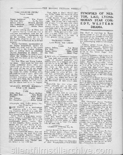 Moving Picture Weekly August 17, 1918 page for BUSINESS BEFORE HONESTY (1918) 