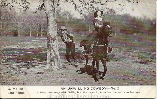 AN UNWILLING COWBOY (1911) postcard with Francis Ford and Edith Storey