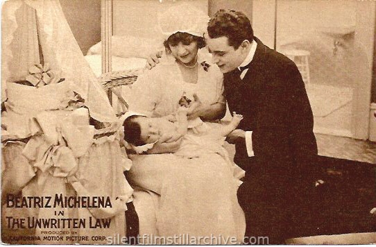 Postcard for THE UNWRITTEN LAW (1916) with Beatriz Michelena.