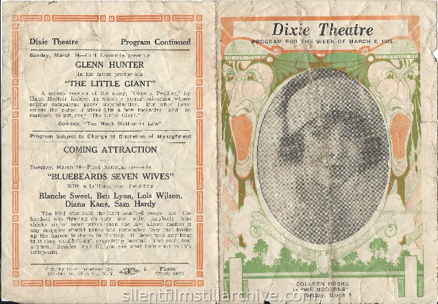 Vandalia, Illinois, Dixie Theatre program for March 8, 1926