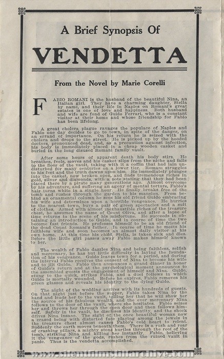 Herald for VENDETTA (1914) with R&eacut;gina Badet and Jean Angelo