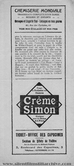 Vincennes Palace Theater program for the week of March 4, 1921 showing BROKEN BLOSSOMS (1919)