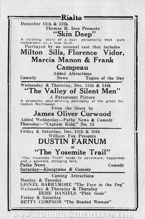 Program for the Grand Opera House and Rialto Theaters in West Chester, Pennsylvania for December 11, 1922