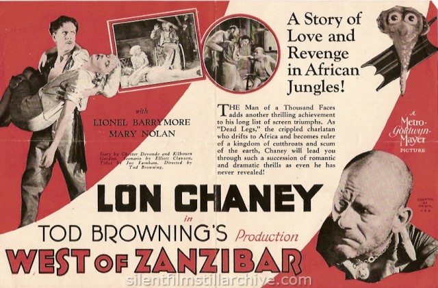 Advertising herald for Lon Chaney in WEST OF ZANZIBAR (1928)