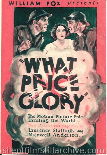 Advertising herald for WHAT PRICE GLORY? (1927) with Victor McLaglen, Dolores Del Rio and Edmund Lowe.