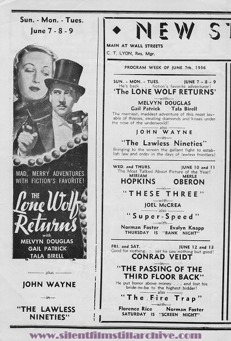 New Strand Theatre program, White Plains, New York, USA for the week beginning June 7, 1936