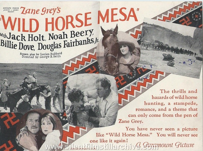 Herald for WILD HORSE MESA (1925) with Jack Holt, Noah Beery and Billie Dove, showing at the American Theatre in Canton, New York
