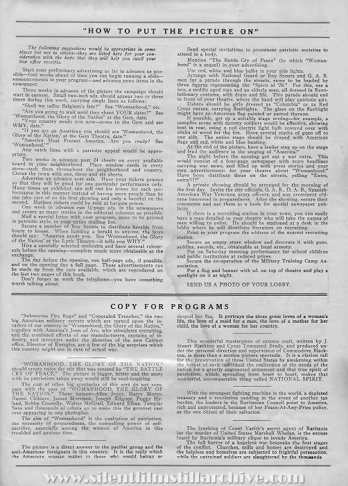 Pressbook for WOMANHOOD: THE GLORY OF THE NATION (1918) with Alice Joyce