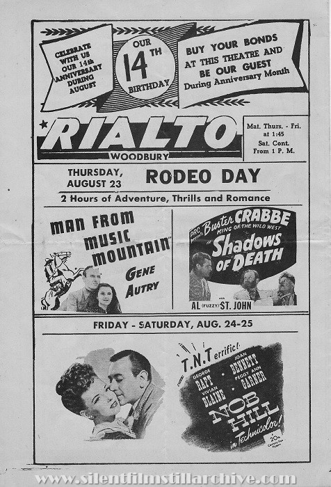 Rialto Theatre program, Woodbury, New Jersey, Thursday, August 9, 1945